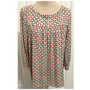 Josephine Essentials, Patterned 3/4” Sleeve, Baby Doll Style Top